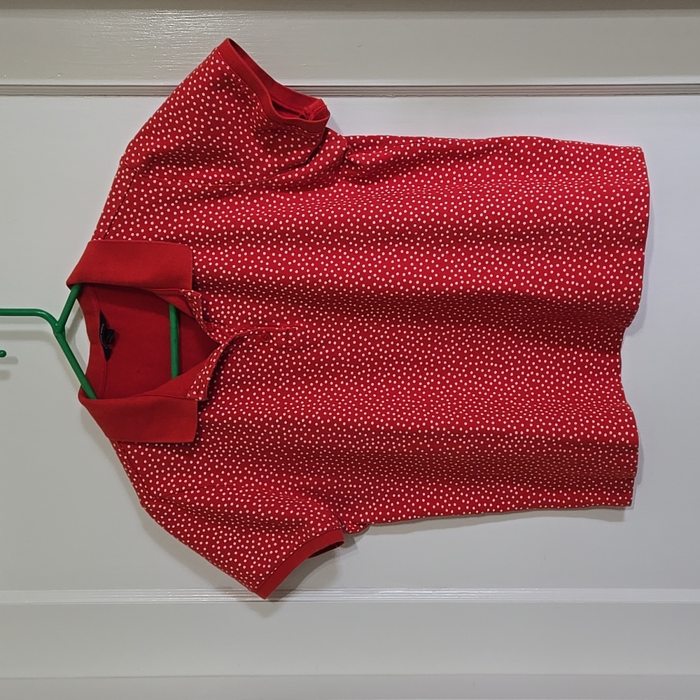Land's End Red/White Dotted Mesh Polo Shirt